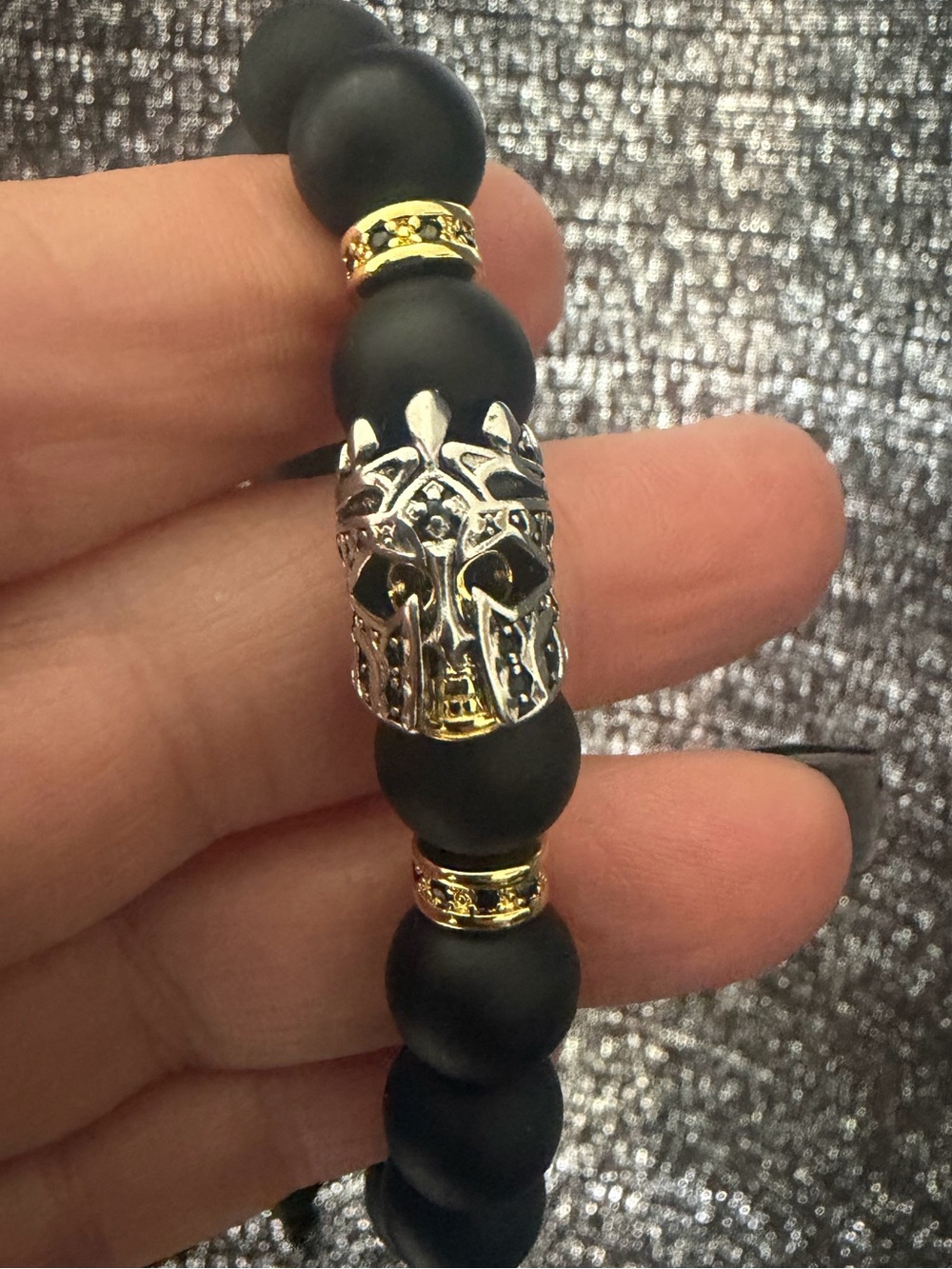 The Skeleton Knight bracelet. Black Onyx and Sterling Silver Knight